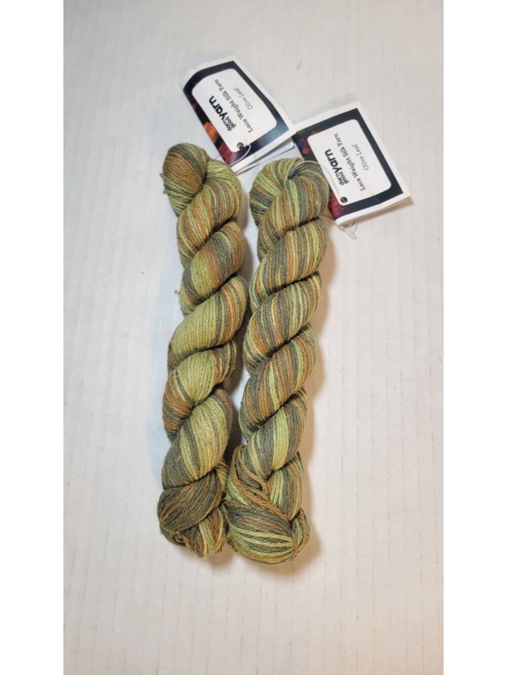 2 Skeins Darn Good Yarn Recycled Silk Hand Dyed Lace Weight Yarn In Olive Leaf